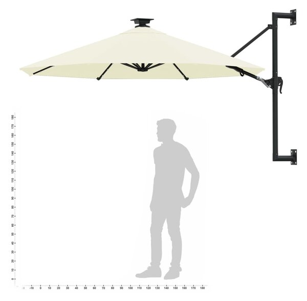 Zidni vrtni suncobran s LED svjetlima 300 cm boja pijeska - Krema / N/A