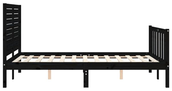 Okvir kreveta s uzglavljem crni bračni od masivnog drva - Crna / 135 x 190 cm