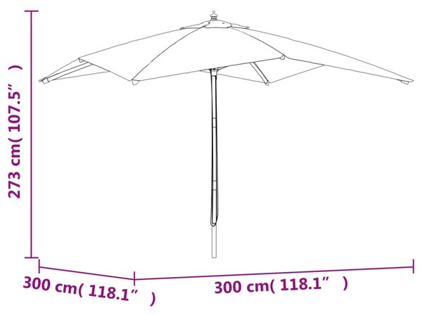 Vrtni suncobran s drvenim stupom terakota 300x300x273 cm - Smeđa / N/A
