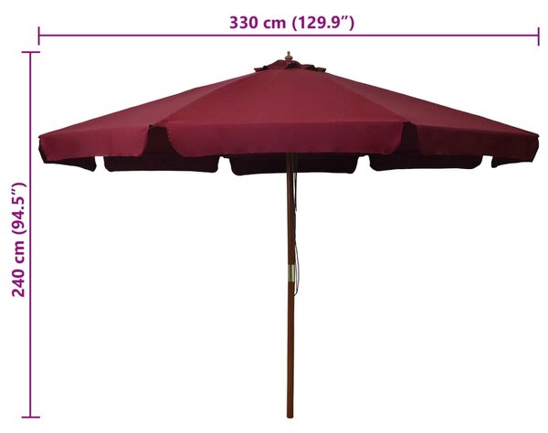 Vrtni suncobran s drvenom šipkom 330 cm bordo - Crvena / N/A