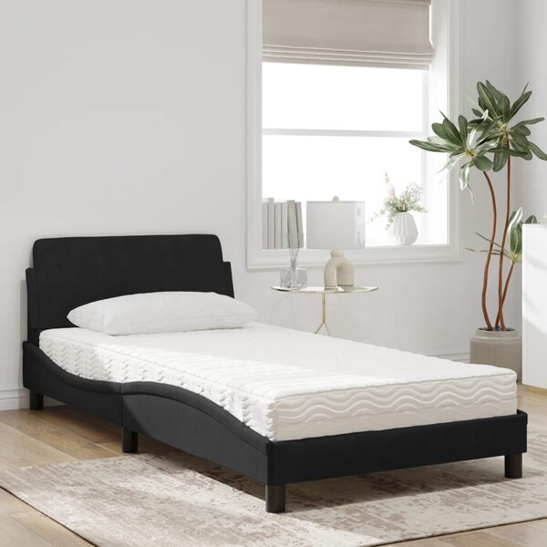 Krevet s madracem Dover crni 100x200 cm baršunasti - Crna / 100 x 200 cm