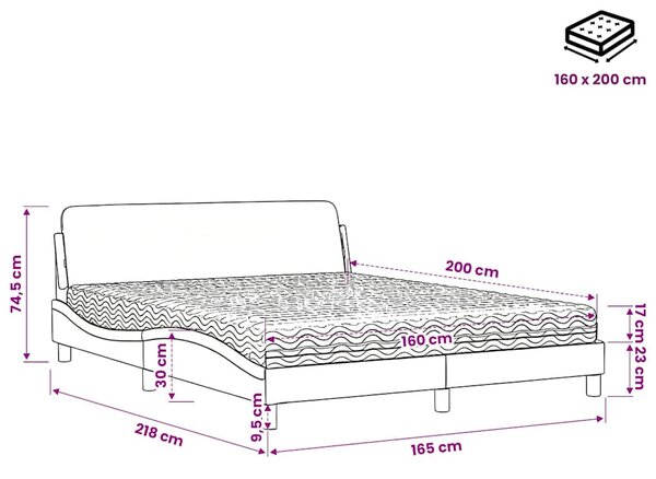 Krevet s madracem Dover crni 160x200 cm od tkanine - Crna / 160 x 200 cm
