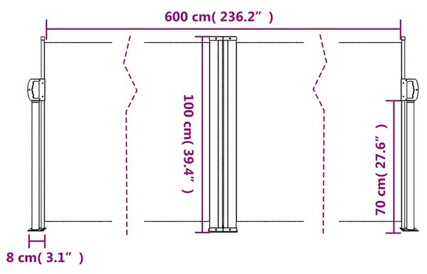 Uvlačiva bočna tenda 100 x 600 cm smeđesiva - Tupe / 100 x 600 cm