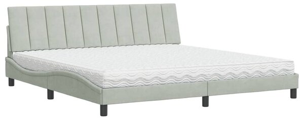Krevet s madracem Hanko svjetlosivi 200x200 cm baršunasti - Siva / 200 x 200 cm