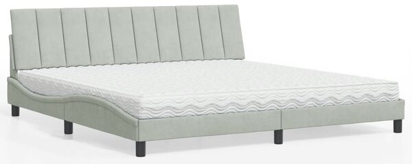 Krevet s madracem Hanko svjetlosivi 200x200 cm baršunasti - Siva / 200 x 200 cm