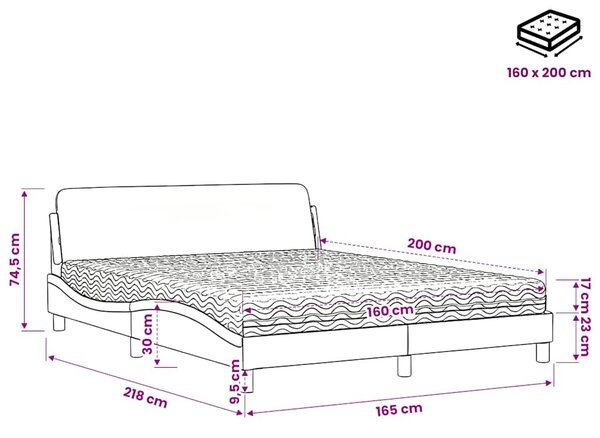 Krevet s madracem Dover svjetlosiva 160x200 cm tkanina - Siva / 160 x 200 cm