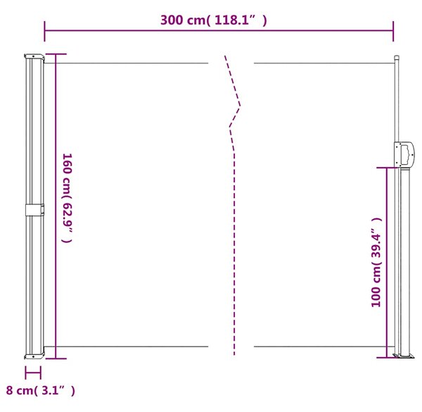 Bočna tenda na uvlačenje krem 160 x 300 cm - Krema / 160 x 300 cm
