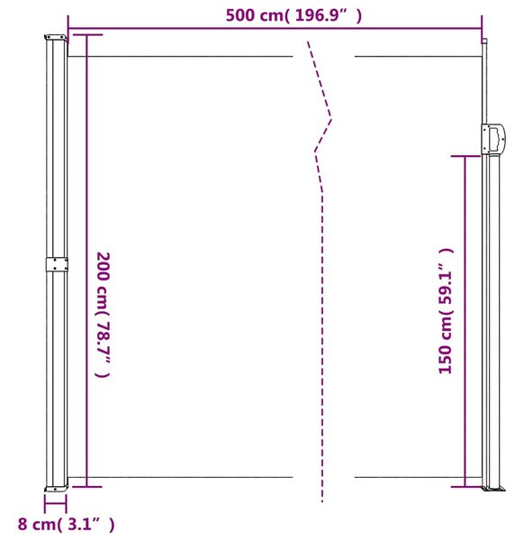 Bočna tenda na uvlačenje smeđa 200 x 500 cm - Smeđa / 200 x 500 cm