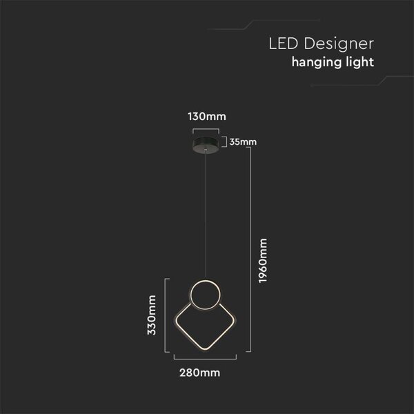 LED visilica 12W moderni dizajn crna boja 3000K