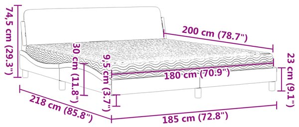 Krevet s madrac Dover svjetlosivi 180x200cm tkanina - Siva / 180 x 200 cm