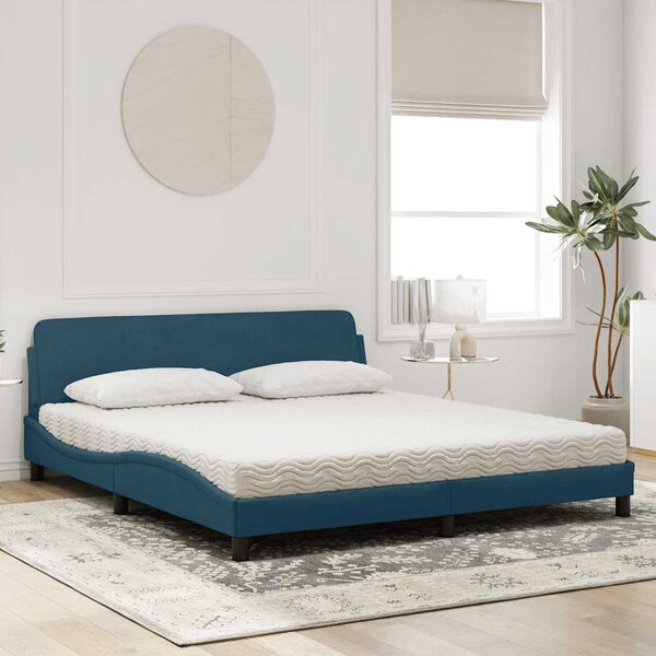 Krevet s madracem Dover plavi 180x200 cm baršunasti - Plava / 180 x 200 cm
