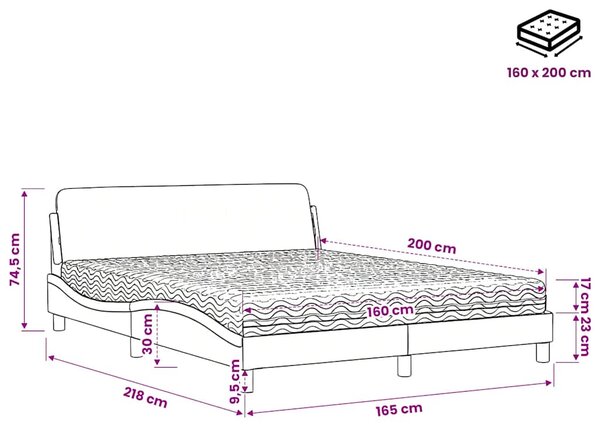 Krevet s madracem Dover plavi 160x200 cm baršunasti - Plava / 160 x 200 cm