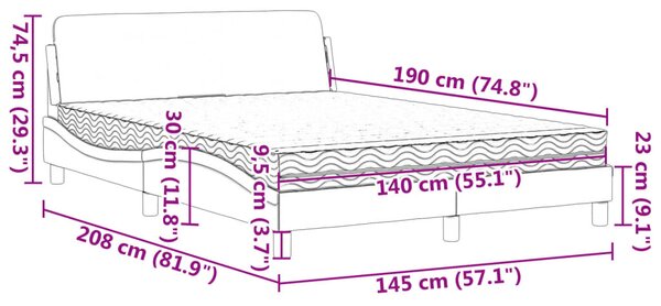 Krevet s madracem Dover svjetlosivi 140x190 cm baršunasti - Siva / 140 x 190 cm