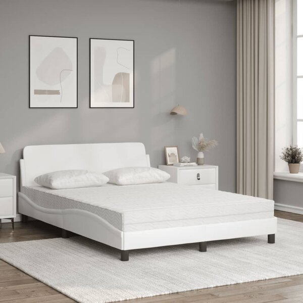 Krevet s madracem Dover bijeli 140x190 cm od umjetne kože - Bijela / 140 x 190 cm