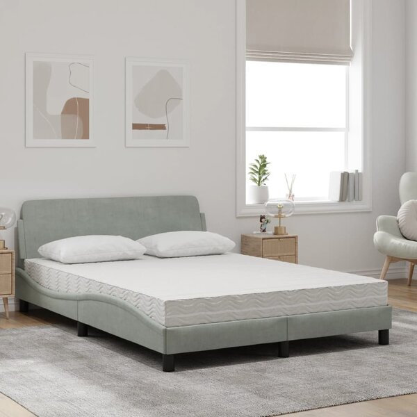 Krevet s madracem Dover svjetlosivi 140x190 cm baršunasti - Siva / 140 x 190 cm