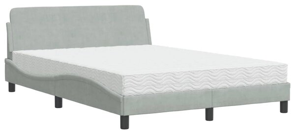 Krevet s madracem Dover svjetlosivi 140x190 cm baršunasti - Siva / 140 x 190 cm