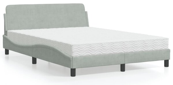 Krevet s madracem Dover svjetlosivi 140x190 cm baršunasti - Siva / 140 x 190 cm