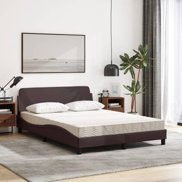 Krevet s madracem Dover tamnosmeđi 140 x 190 cm od tkanine - Smeđa / 140 x 190 cm
