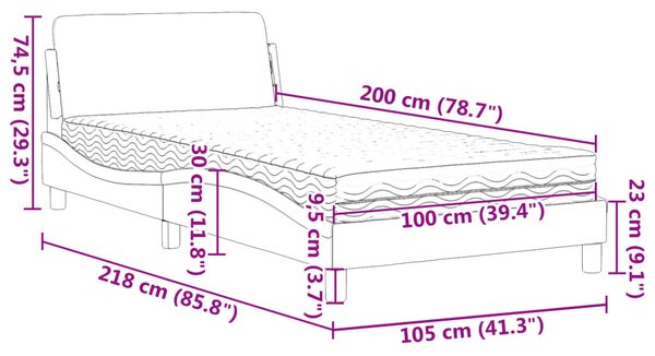 Krevet s madracem Dover tamnosivi 100 x 200 cm od tkanine - Siva / 100 x 200 cm