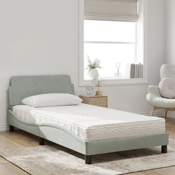 Krevet s madracem Dover svjetlosivi 100x200 cm baršunasti - Siva / 100 x 200 cm