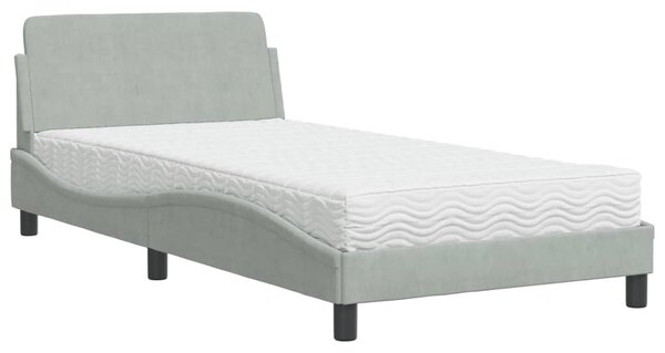 Krevet s madracem Dover svjetlosivi 100x200 cm baršunasti - Siva / 100 x 200 cm