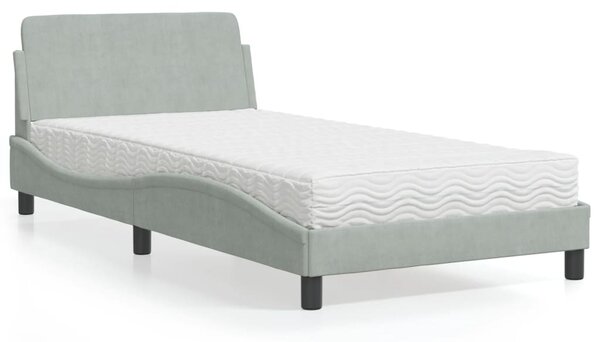 Krevet s madracem Dover svjetlosivi 100x200 cm baršunasti - Siva / 100 x 200 cm