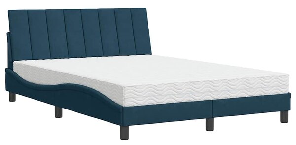 Krevet s madracem Hanko plavi 120 x 200 cm baršunasti - Plava / 120 x 200 cm