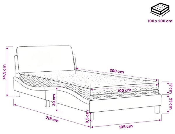 Krevet s madracem Dover bijelo-crni 100 x 200 cm od umjetne kože - Bijela / 100 x 200 cm