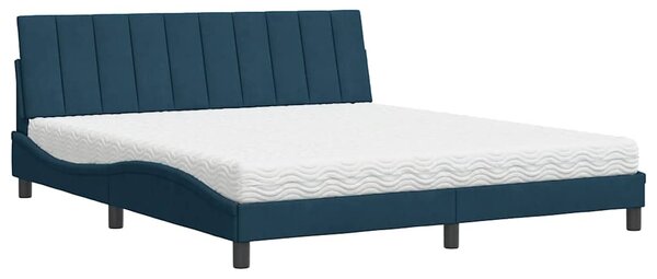 Krevet s madracem Hanko plavi 180x200 cm baršunasti - Plava / 180 x 200 cm