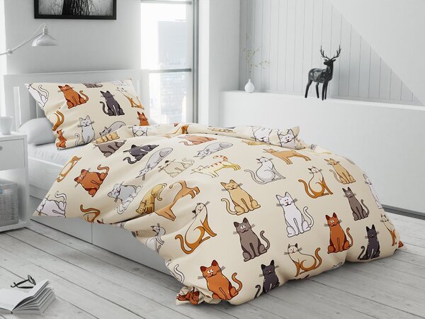 Flanel posteljina COLORED CATS krem Dimenzije posteljine: 2 kom 70 x 90 cm | 200 x 220 cm