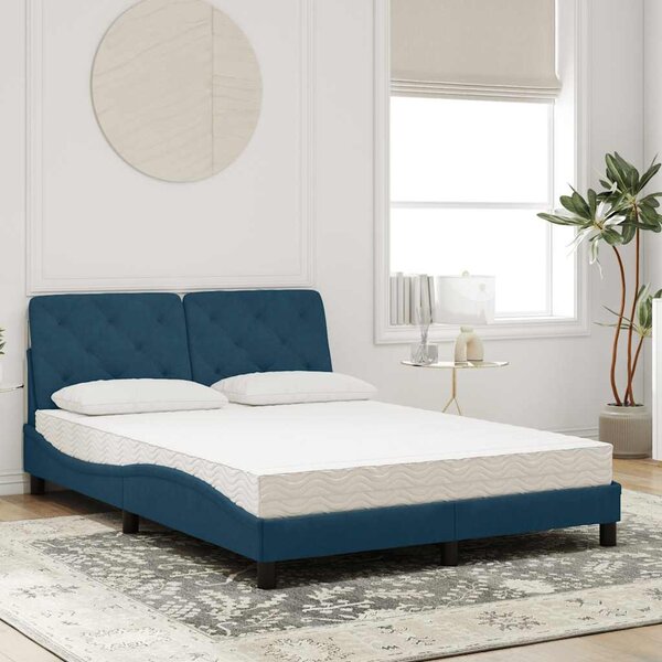 Krevet s madracem plavi 140x190 cm baršunasti - Plava / 140 x 190 cm