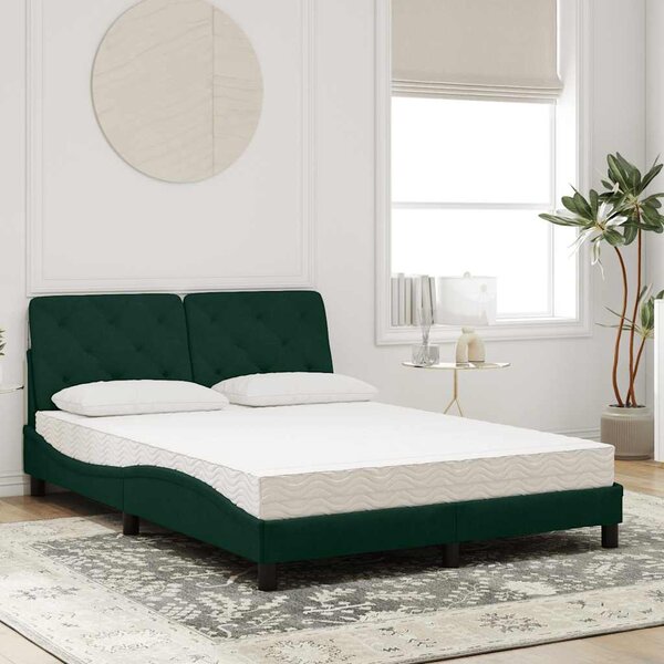 Krevet s madracem tamnozeleni 140x190 cm baršunasti - Zelena / 140 x 190 cm