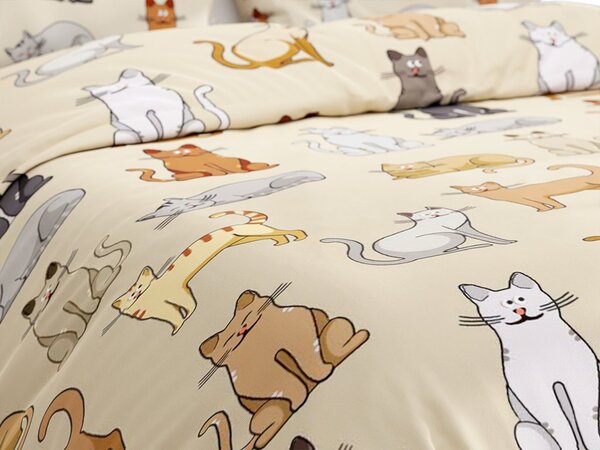Flanel posteljina COLORED CATS krem Dimenzije posteljine: 2 kom 70 x 90 cm | 200 x 220 cm