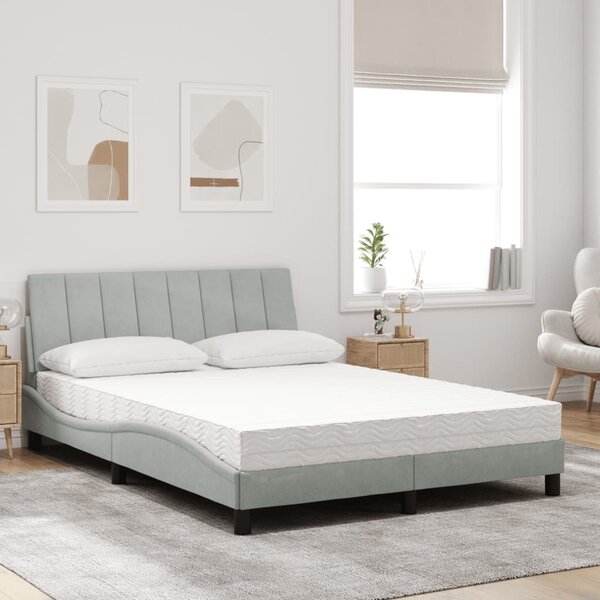 Krevet s madracem Hanko svjetlosivi 140x190 cm baršunasti - Siva / 140 x 190 cm