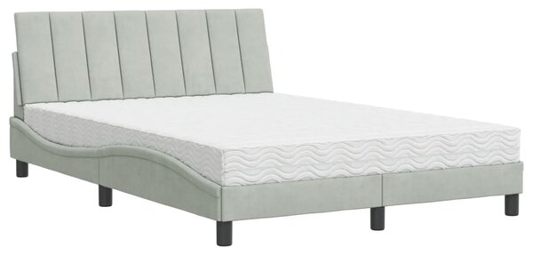 Krevet s madracem Hanko svjetlosivi 140x190 cm baršunasti - Siva / 140 x 190 cm