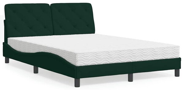 Krevet s madracem tamnozeleni 140x190 cm baršunasti - Zelena / 140 x 190 cm