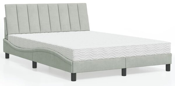 Krevet s madracem Hanko svjetlosivi 140x190 cm baršunasti - Siva / 140 x 190 cm