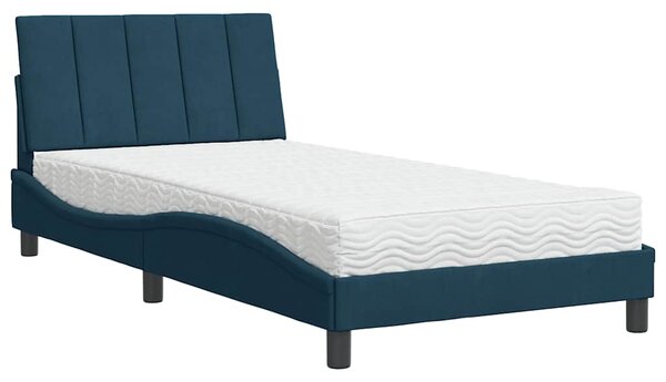 Krevet s madracem Hanko plavi 100 x 200 cm baršunasti - Plava / 100 x 200 cm