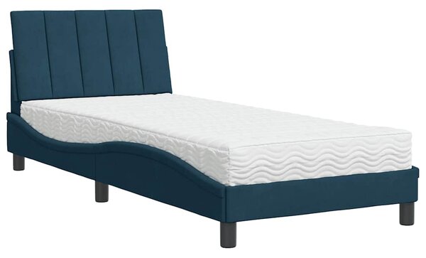 Krevet s madracem Hanko plavi 90x200 cm baršunasti - Plava / 90 x 200 cm
