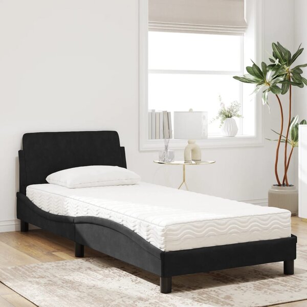 Krevet s madracem Dover crni 80 x 200 cm baršunasti - Crna / 80 x 200 cm