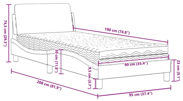 Krevet s madracem Dover crno-bijeli 90 x 190 cm od umjetne kože - Crna / 90 x 190 cm