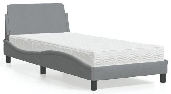 Krevet s madracem Dover svjetlosivi 90x190 cm od tkanine - Siva / 90 x 190 cm