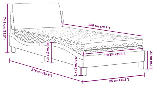Krevet s madracem Dover bijelo-crni 80 x 200 cm od umjetne kože - Bijela / 80 x 200 cm