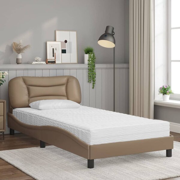 Krevet s madracem Hvar boja cappuccina 100 x 200 cm od umjetne kože - Smeđa / 100 x 200 cm