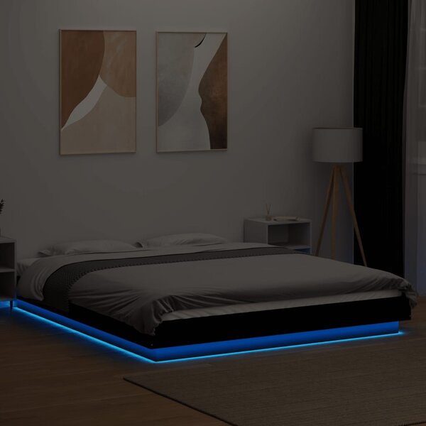 Okvir kreveta s LED svjetlima crni 150 x 200 cm drveni - Crna / 150 x 200 cm