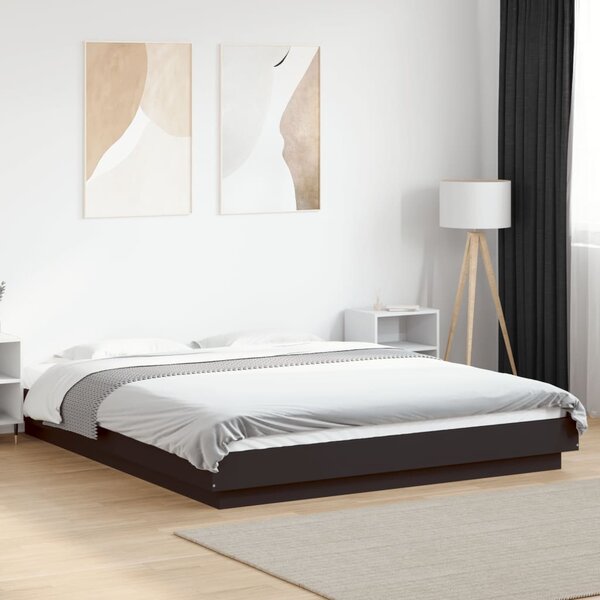 Okvir kreveta s LED svjetlima crni 150 x 200 cm drveni - Crna / 150 x 200 cm