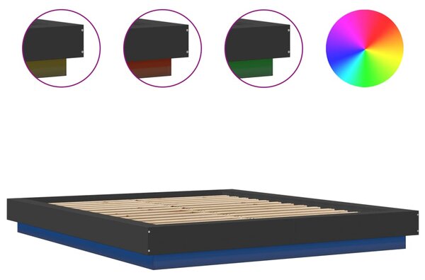 Okvir kreveta s LED svjetlima crni 150 x 200 cm drveni - Crna / 150 x 200 cm