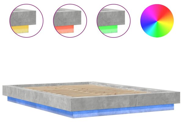 Okvir kreveta s LED svjetlima boja betona 120 x 200 cm drveni - Siva / 120 x 200 cm