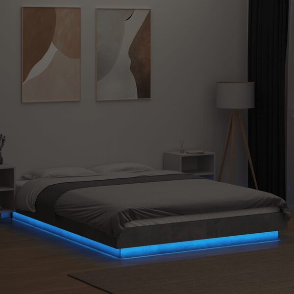 Okvir kreveta s LED svjetlima boja betona 120 x 200 cm drveni - Siva / 120 x 200 cm