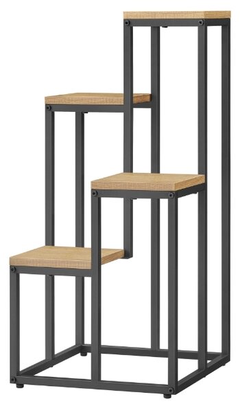 Stalak za cvijeće LORAN s 4 police u dekoru hrast, crni